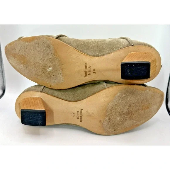 CYDWOQ Vintage Booties Womens 39/ 8.5 Handmade 1.5 Wooden Heels Suede Art - Picture 7 of 7